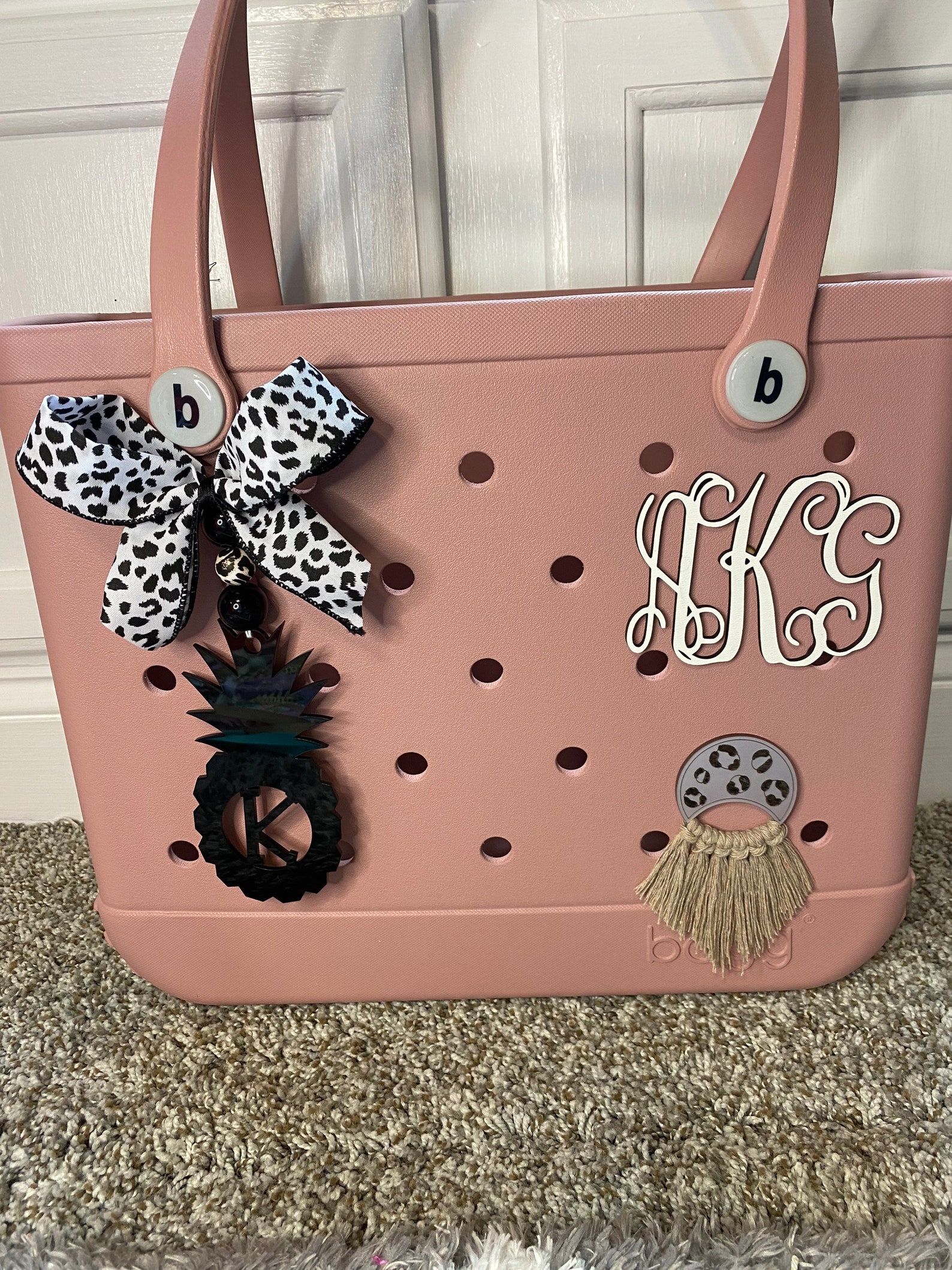 Bogg Bag Tag Monogram Pineapple Black Leopard Ribbon / Car Etsy