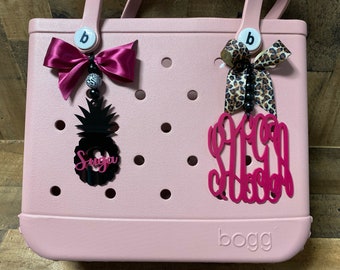 Bogg Bag Tag Monogram Bow Bag Tag Tassel Ribbon / Car Charm / Handbag Bookbag Charm Tag Custom Personalized