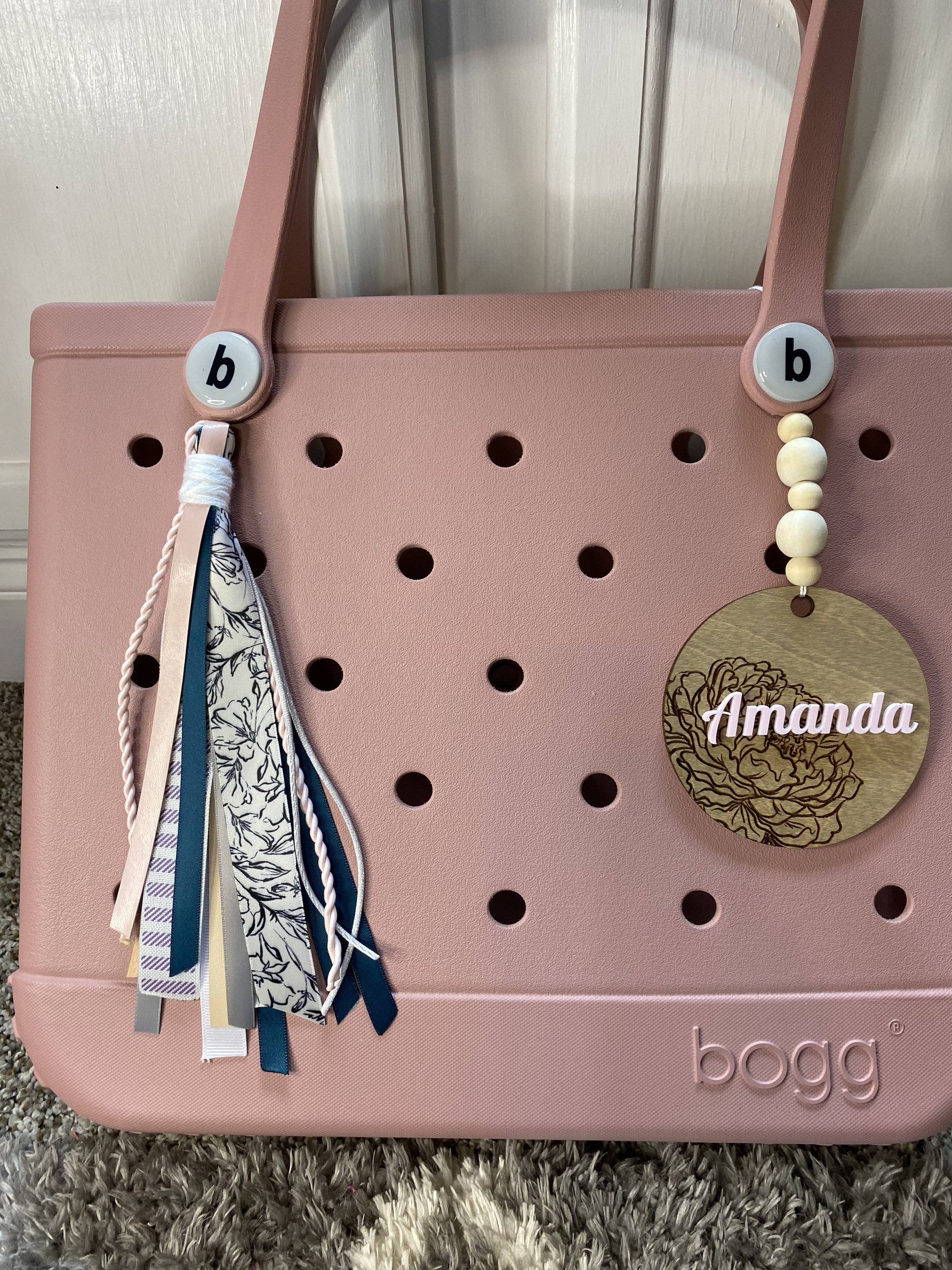 Bogg Bag Tag Monogram Floral Blush Tassel Ribbon / Car Charm Etsy