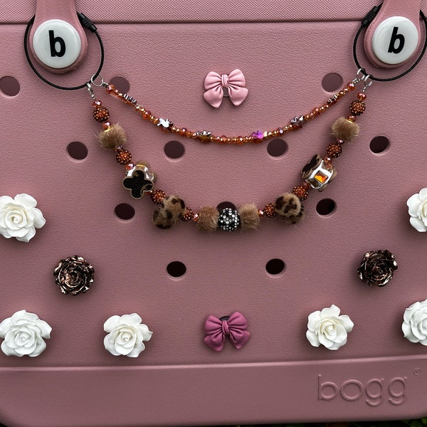 Bogg Bag Tag Charm Rose Flower Bow Leopard Coquette Monogram Personalized Picture Beach Bag Bogg Tag Pop In Bit