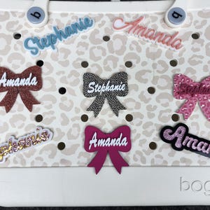 Bogg Bag Charm Custom Name Bow Personalized Coquette Bows Name Charms Bag pop in charms Beach Bag Bogg Name Tag Pop In Bit Accessories