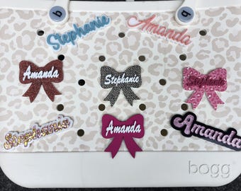 Personalized Bogg Bag Charm: Custom Name Bow, Acrylic Pop-In Bit