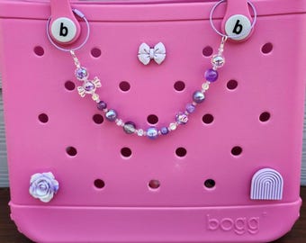 Bogg Bag Handle Bead Chain: Purple Crystal, Bows & Pearls
