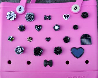 Black Bogg Bag Charms: Girly Rose, Heart & Bows