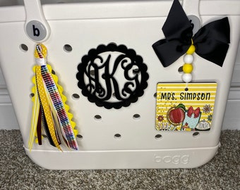 Monogram Bogg Bag Tag: Custom School Bag Charm with Tassel