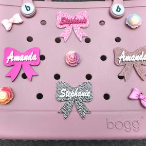 Bogg Bag Charm Custom Name Bow Personalized Coquette Bows Name Charms Bag pop in charms Beach Bag Bogg Name Tag Pop In Bit Accessories