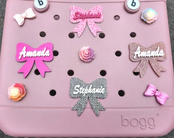 Personalized Acrylic Bow Bogg Bag Charm: Custom Name, Beach Bag Accessory