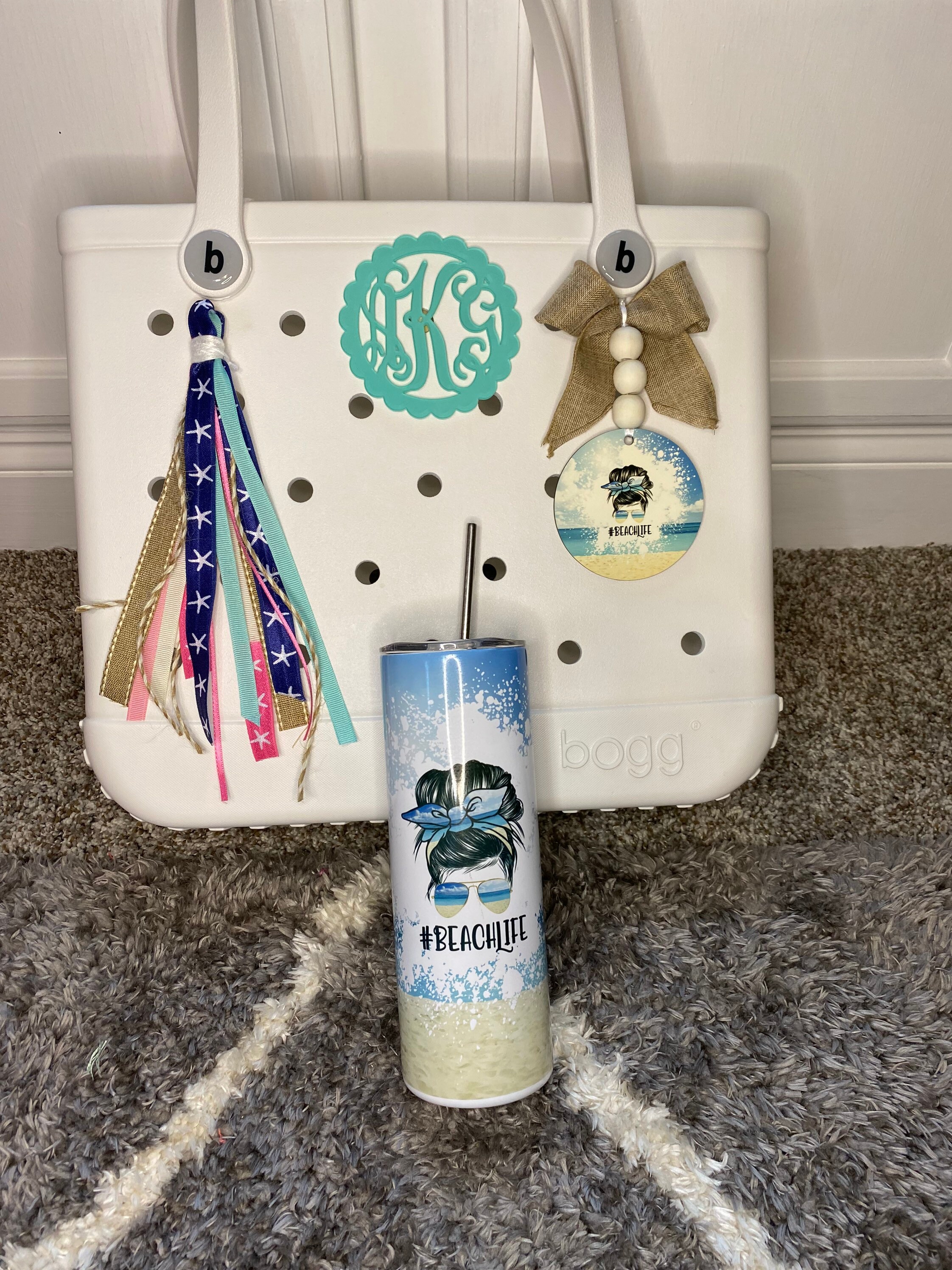 Bogg Bag Tag Monogram Initials Beach Tumbler Set Monogram Etsy