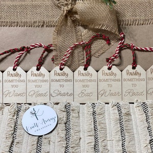 Wood Wooden Holiday Gift Tags Set Something To Share Make Read Wear Christmas Stocking Tags Personalized Set of 8 Minimalist Gifting
