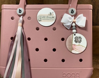 Blush Bogg Bag Tag Monogram Initial Name Leopard Monogram Tassel / Car Charm / Handbag Bookbag Charm Tag Custom Personalized