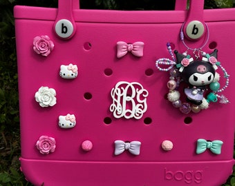 Bogg Bag Tag Charm Rose Flower Hang Bow Kitty Coquette Monogram Personalized Beach Bag Bogg Tag Pop In Bit