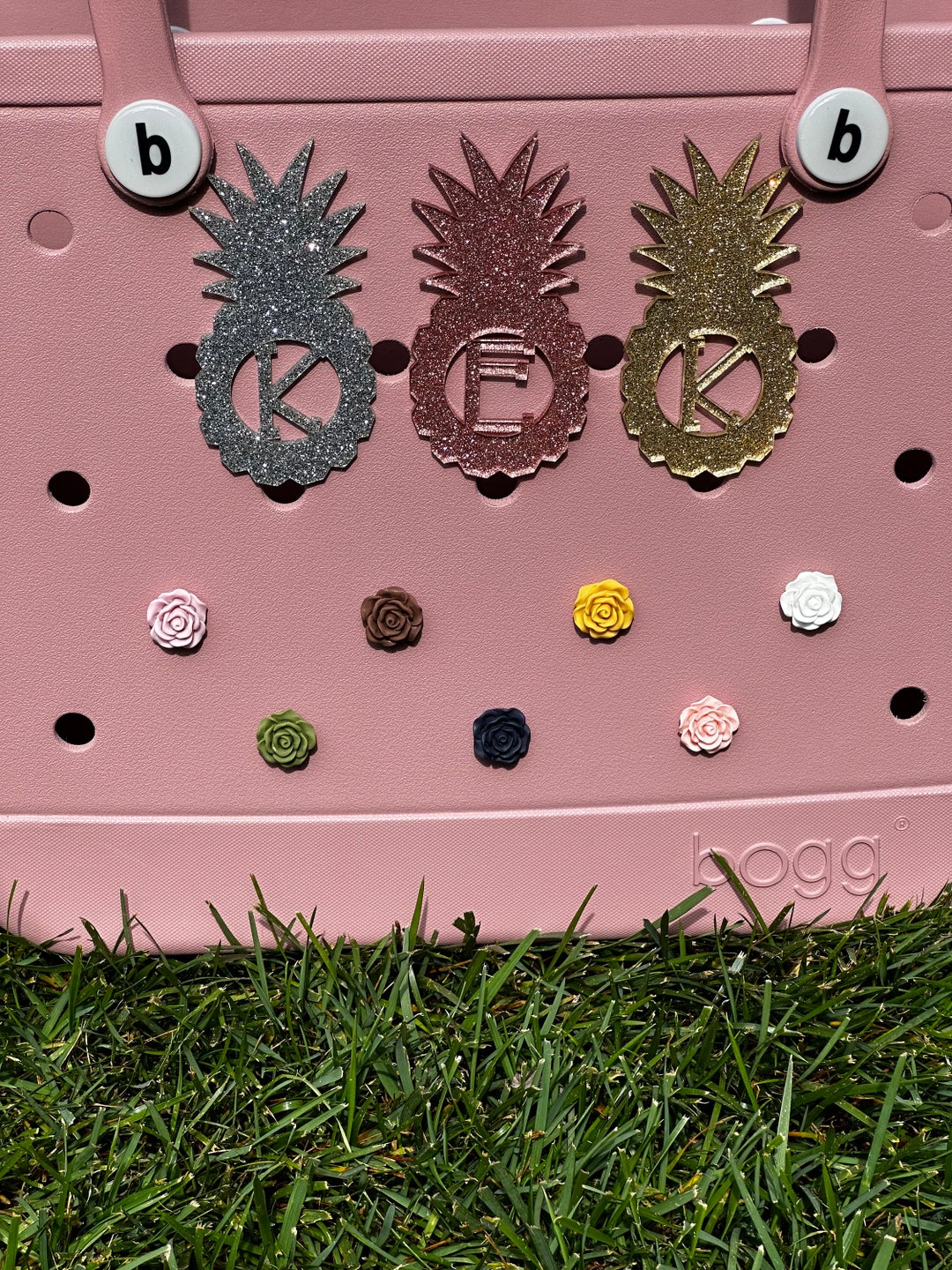 Personalized Bogg Bag Pineapple Initial Mom Tag Monogram Name Bit Pop