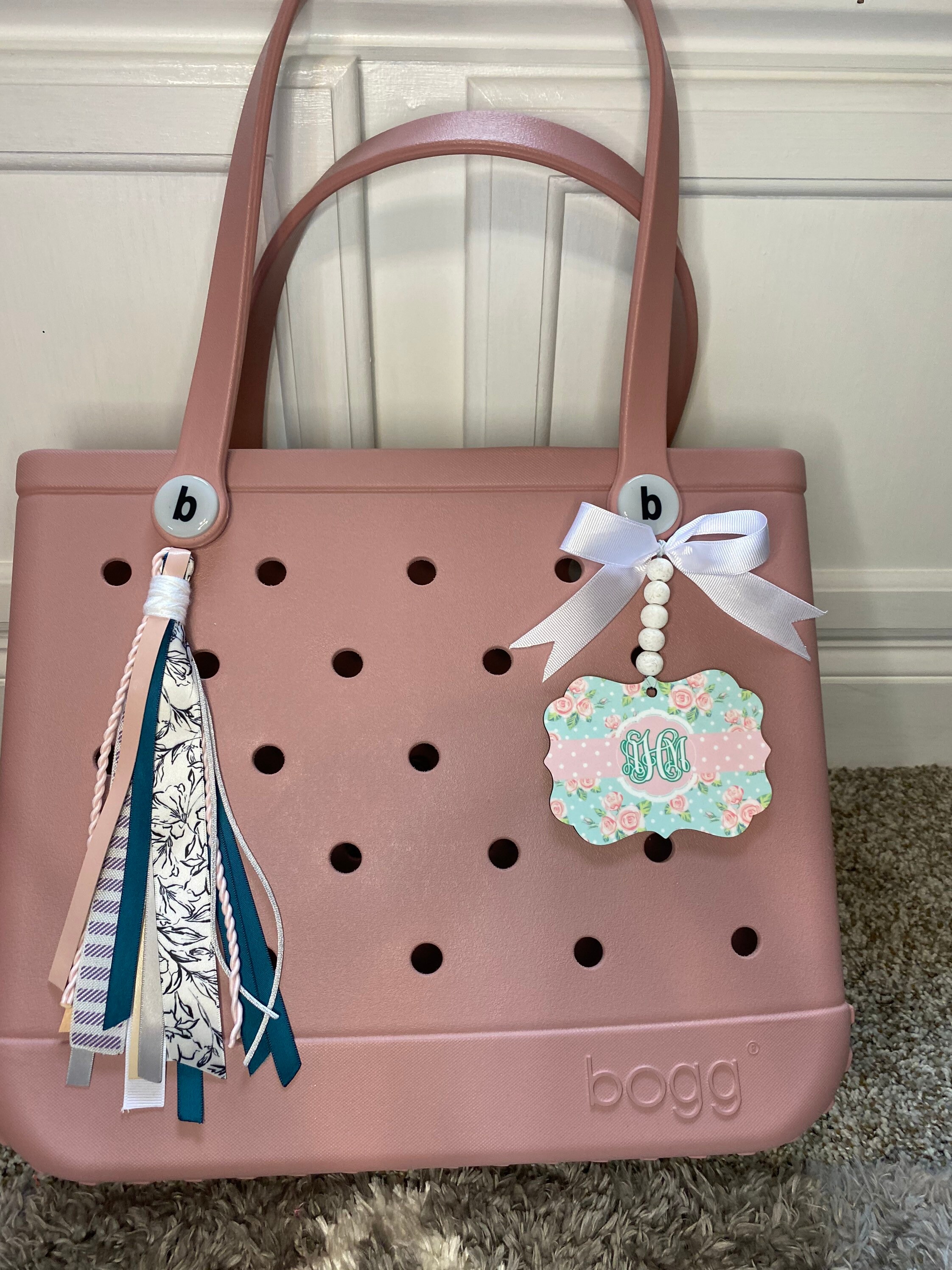 Bogg Bag Tag Monogram Floral Blush Tassel Ribbon / Car Charm Etsy