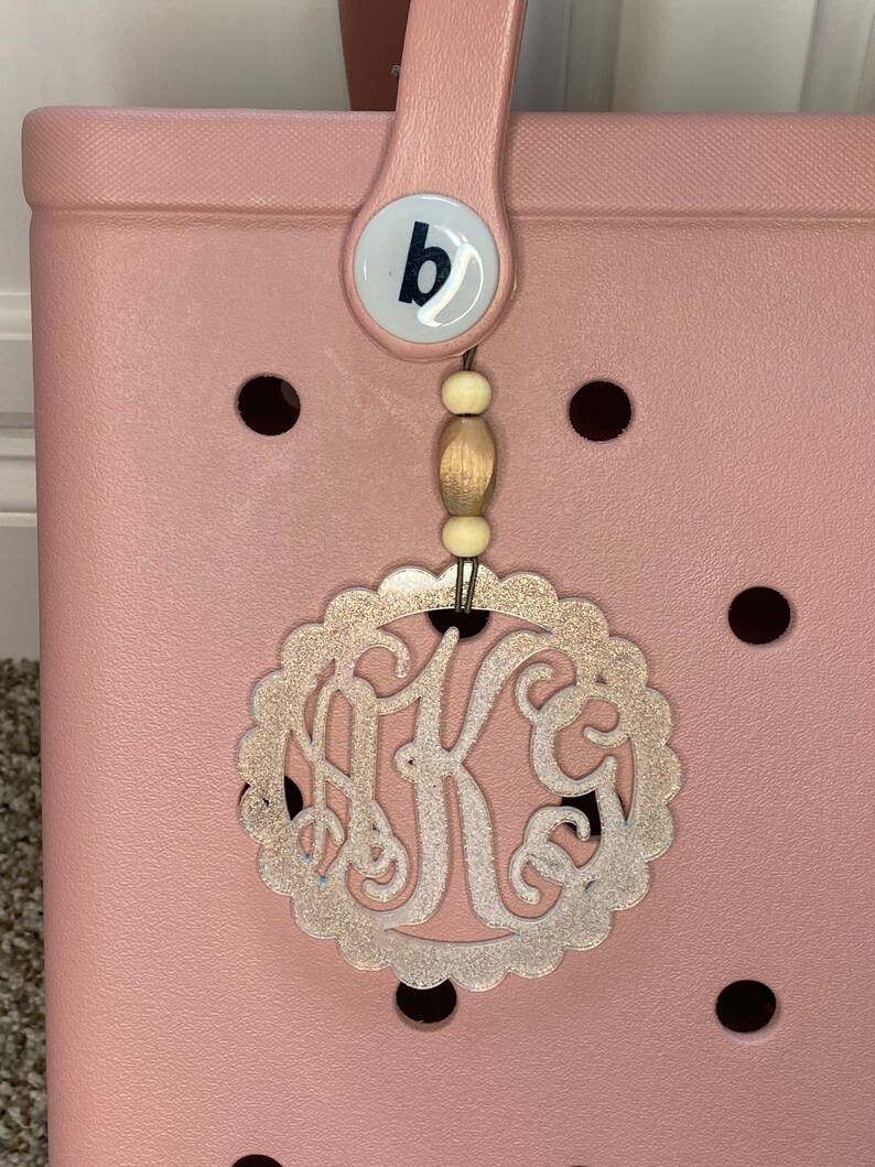 Bogg Bag Tag Monogram Tassel Ribbon / Car Charm / Handbag Bookbag Charm Tag Custom Personalized Scallop Charm