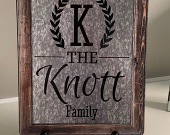 Galvanized Tin Farmhouse Wood Frame Sign Personalized with Family Name Last Name Board Sign picture