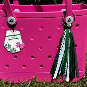 Personalized Cheerleader Bogg Bag Tag: Cheer Mom Charm with Tassel