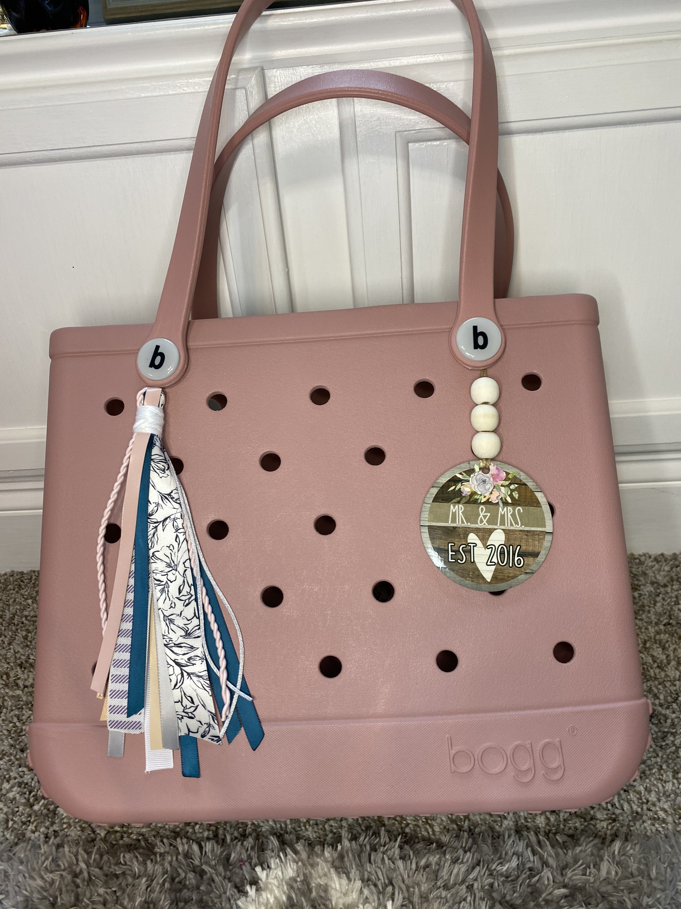 Bogg Bag Tag Monogram Floral Blush Tassel Ribbon / Car Charm Etsy