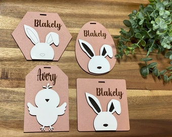 Personalized Wood Easter Basket Tag: Bunny, Chick, Carrot, Egg