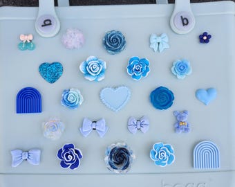 Blue Bogg Bag Charms: Flowers, Bows, Bears