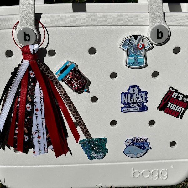 Bogg Bag Tag Nurse Medical RN APN CNA Fun Charm Monogram Personalized Tassel Nurse Life Beach Bag Bogg Tag Pop In Bit