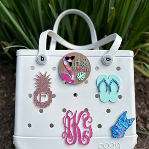 Personalized Bogg Bag Hello SummerTag Monogram Bit Pop In Flipflops Handbag/Bookbag Charm Tag Custom Mom Bag Pineapple Initials Bathingsuit