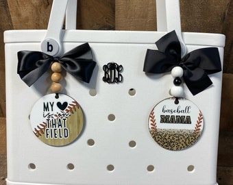 Bogg Bag Tag Baseball Mama Ribbon Monogram Charm / Car Charm / Handbag Bookbag Charm Tag Custom Personalized