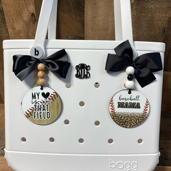 Bogg Bag Tag Baseball Mama Ribbon Monogram Charm / Car Charm / Handbag Bookbag Charm Tag Custom Personalized