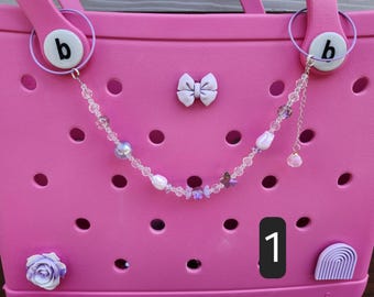 Bogg Bag Handle Bead Chain: Purple Crystal, Pearls & Bows
