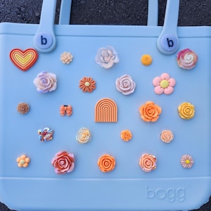 Bogg Bag Charms: 25+ Coral Orange Flowers, Bows, & Smiley Faces