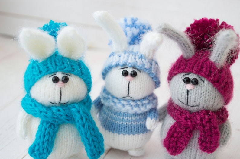 Cute Bunny Plush Amigurumi Rabbit in Hat Figurine Gift for Women Wool Bunny Toy Rabbit Lover Gift Miniature Animal Tiny Bunny Mothers gift