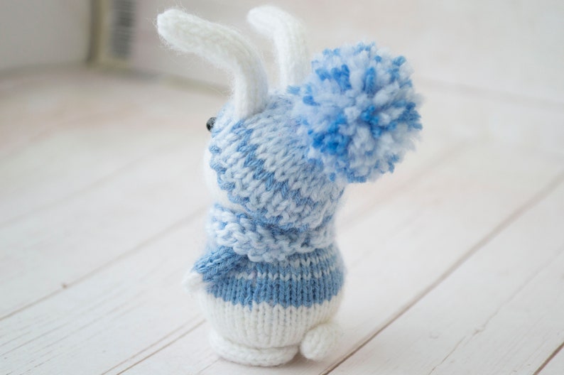 Cute Bunny Plush Amigurumi Rabbit in Hat Figurine Gift for Women Wool Bunny Toy Rabbit Lover Gift Miniature Animal Tiny Bunny Mothers gift