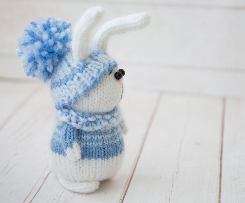 Cute Bunny Plush Amigurumi Rabbit in Hat Figurine Gift for Women Wool Bunny Toy Rabbit Lover Gift Miniature Animal Tiny Bunny Mothers gift