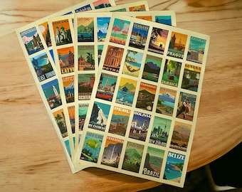 Vintage Travel Stickers: Waterproof Vinyl Decals - 100 Piece Set