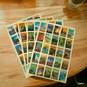 100 vinyl vintage reisstickers, waterdichte herbruikbare stickerset, reizen vakantie land stad toeristische poster, planner bagage fotodagboek