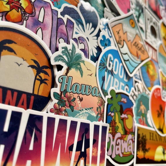 25/50 Vinyl Hawaii Stickers, Die Cut Decal Set, Waterproof