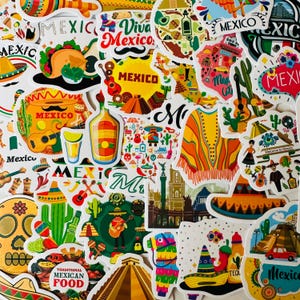 Adesivos de vinil 25/50 México, conjunto de decalques recortados, à prova d'água reutilizáveis, cultura mexicana do país da América do Sul, estojo de diário de planejador de viagem, presente