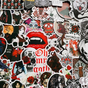 25/50/100 Vinyl Dämon Goth Aufkleber, sterben geschnitten Abziehbild-Set, wasserdicht wiederverwendbar, rot schwarz Vampir Dark Death Punk Metal, Laptop Gitarren Fall Art