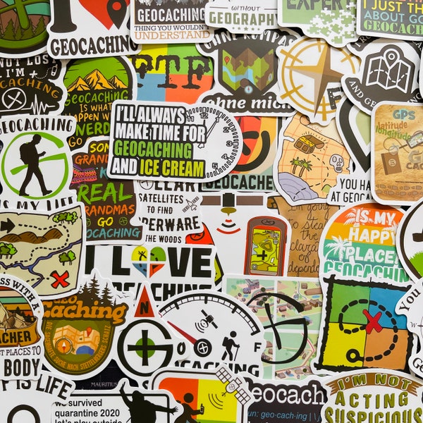 25/50 Vinyl Geocaching Stickers, Die Cut Decal Set, Waterproof Reusable, GPS Outdoor Treasure Hunt Hike Cache Map Fan Gift, Laptop Bottle