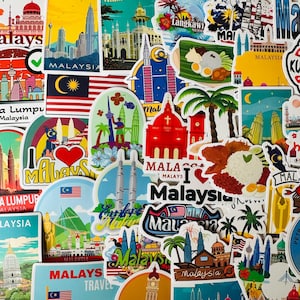 25/50 Vinyl Malaysia Stickers, Die Cut Decal Set, Waterproof Reusable, Kuala Lumpur Country Culture, Travel Planner Journal Case Gift