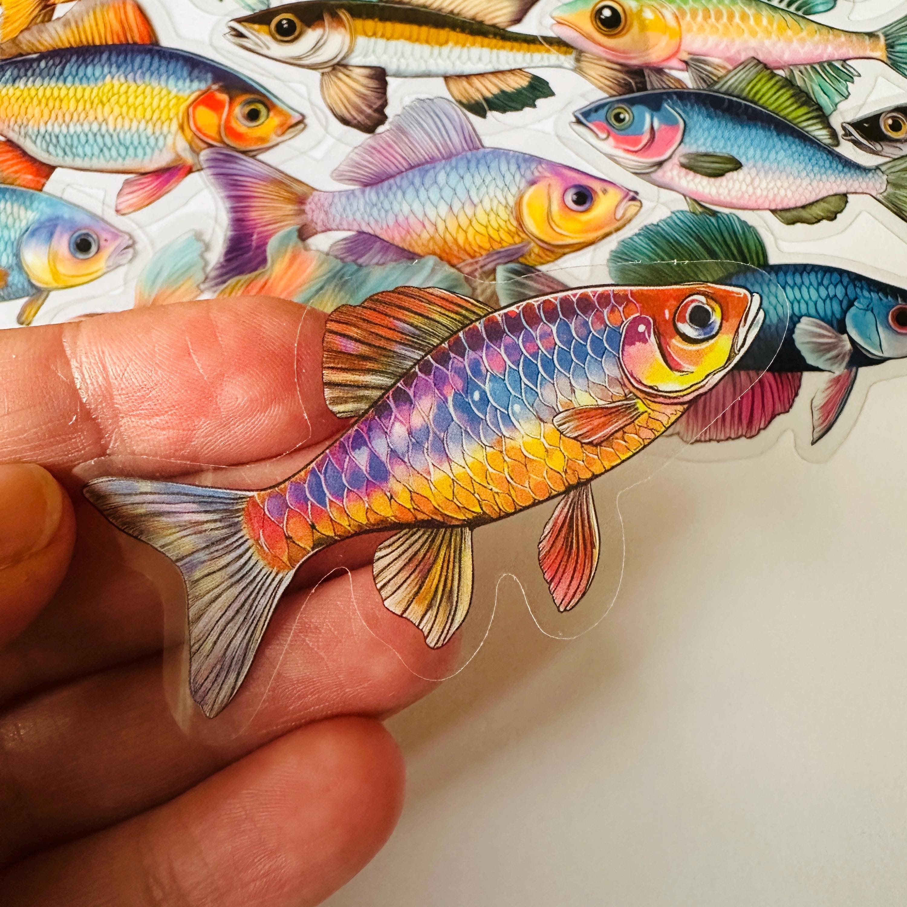 25/50 Vinyl Clear Fish Stickers, Die Cut Decal, Transparent Reusable ...