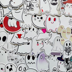 25/50 Vinyl Funny Ghost Stickers, Durable Die Cut Decal Set, Waterproof Reusable, Happy Spooky Halloween Trick Treat, Fun Planner Home Decor