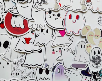25/50 Vinyl Funny Ghost Stickers, Durable Die Cut Decal Set, Waterproof Reusable, Happy Spooky Halloween Trick Treat, Fun Planner Home Decor