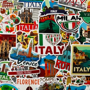 25/50 Vinyl Italy Stickers, Die Cut Decal Set, Waterproof Reusable, Italian Rome Milan Venice Europe Vacation, Travel Planner Journal Case