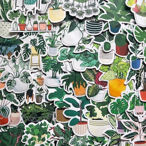 25/50 adesivi per piante da interni in vinile, set di decalcomanie fustellate, riutilizzabili impermeabili, piante in vaso verdi per piante in vaso, foglie di cactus, decorazioni per laptop, arte artigianale