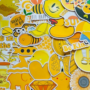 25/50 vinyl gele themastickers, gestanste stickerset, waterdicht herbruikbaar, vrolijke leuke kleur esthetiek citroen fanliefhebber, decor tijdschrifthoes