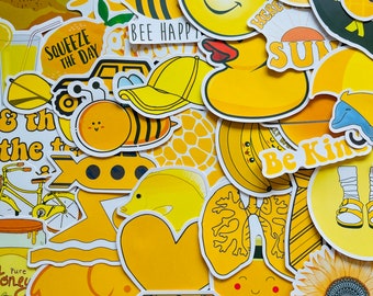 25/50 Vinyl Yellow Theme Stickers | Die Cut Decal Set | Waterproof Reusable | Happy Cute Colour Aesthetic Fan Lover | Journal Laptop Case