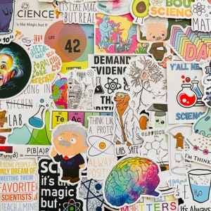 Adesivos de vinil científicos 25/50, conjunto de decalques recortados, à prova d'água reutilizáveis, laboratório de química, física, biologia, professor, aluno, planejador, capa para laptop, arte