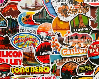 25/50 Vinyl California Stickers, Die Cut Decal Set, Waterproof Reusable, USA CA State LA Hollywood San Francisco Coast, Travel Journal Car