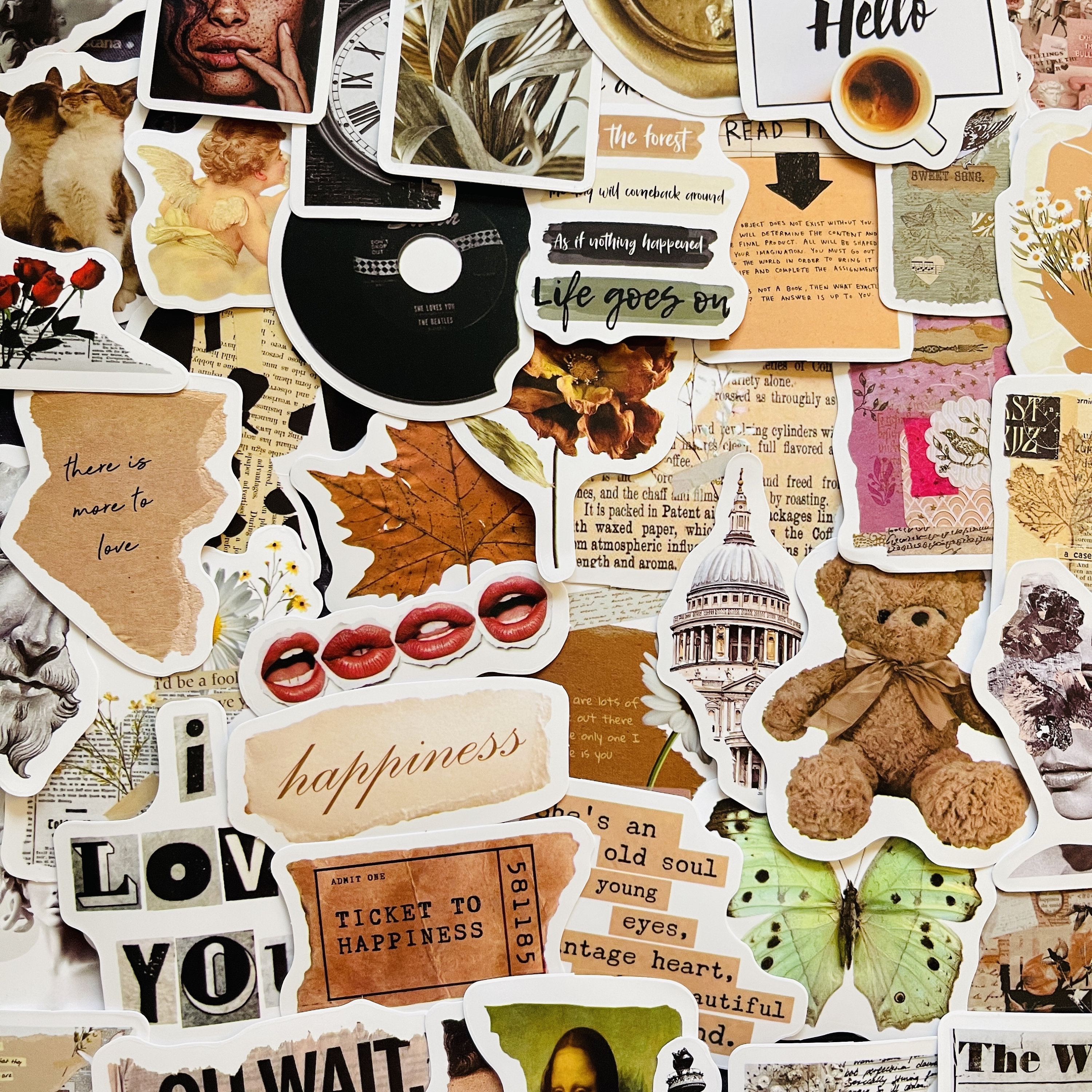 25/50 Vinyl Antique Scrapbook Stickers, Die Cut Decal Set, Waterproof Reusable, Vintage Nostalgic Curios, Old Photo Album Case, No Residue