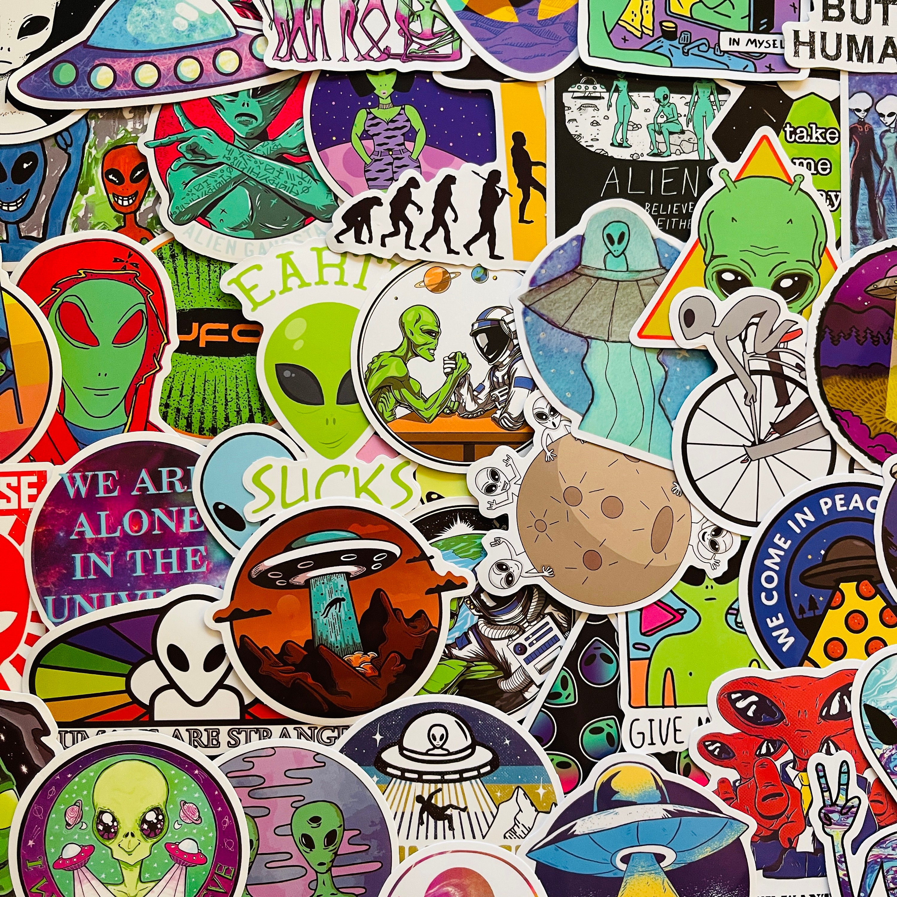 25/50 Vinyl Alien Stickers, Die Cut Decal Set, Waterproof Reusable, UFO ...